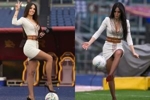脚法如何？26岁DAZN美女主持穿连衣裙+高跟鞋在罗马主场踢球⚽️